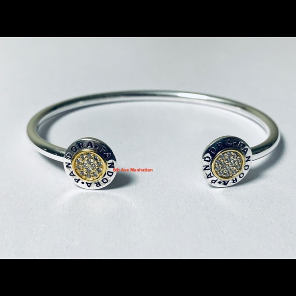 BRAND NEW Pandora Signature 2Tone Open BANGLE Bracelet - Picture 7 of 11